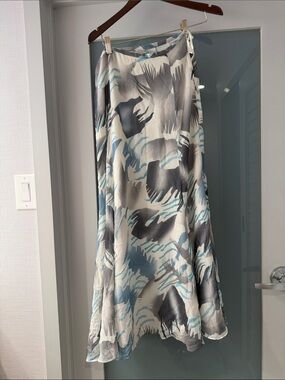 Spiegel Abstract Print Maxi Skirt in Blue, Gray & White silk